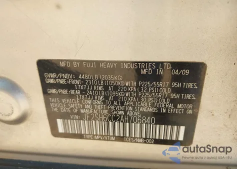 2010 Subaru Forester 2.5X Premium from USA, damaged, VIN JF2SH6CC2AH706840